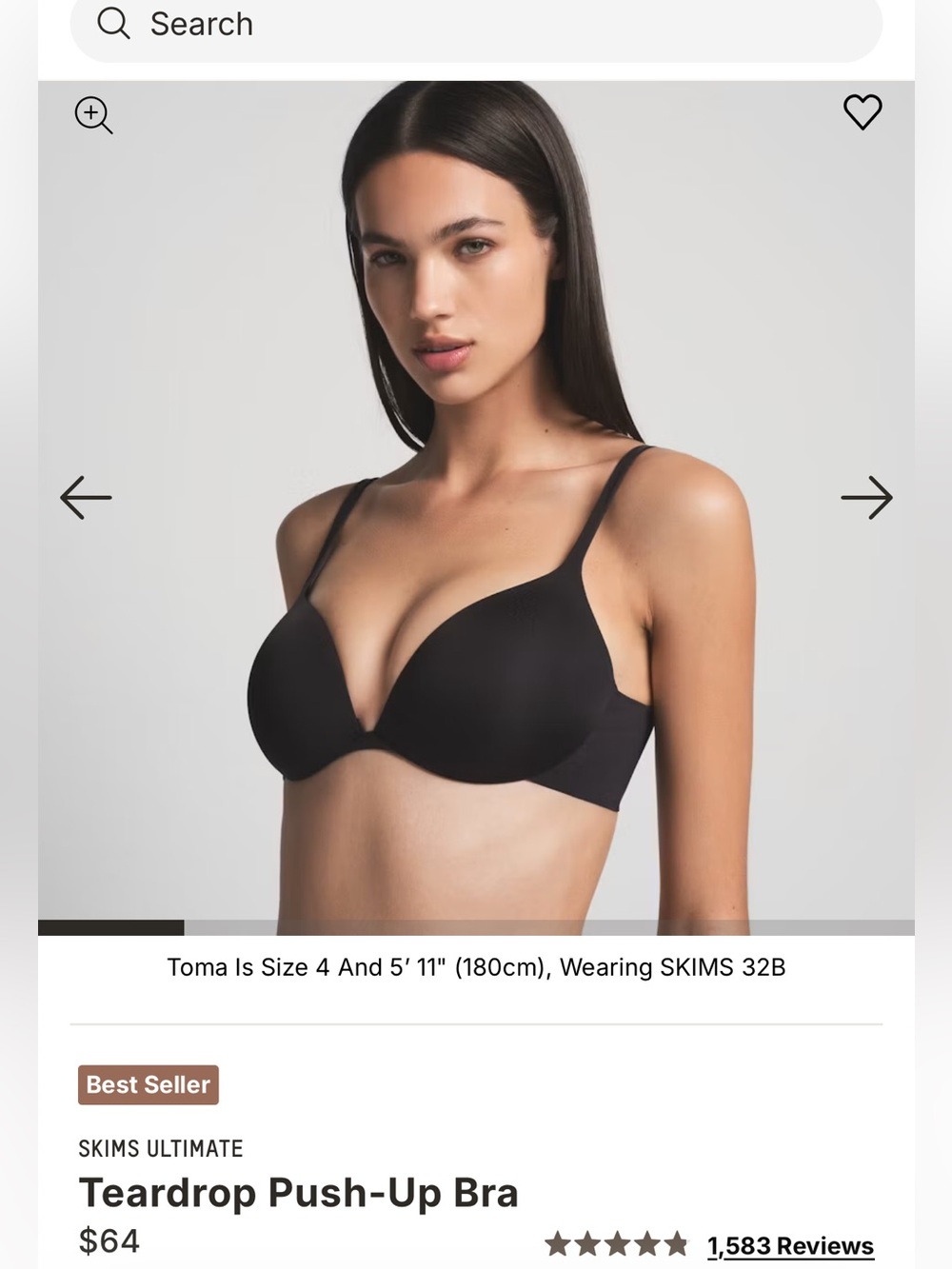Set of 2 SKIMS Black Teardrop Push-Up Seamless Underwire Bra 32B